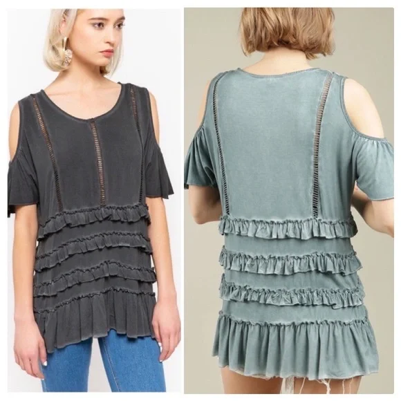 POL Blue Sage Cold Shoulder Top - Picture 6 of 9